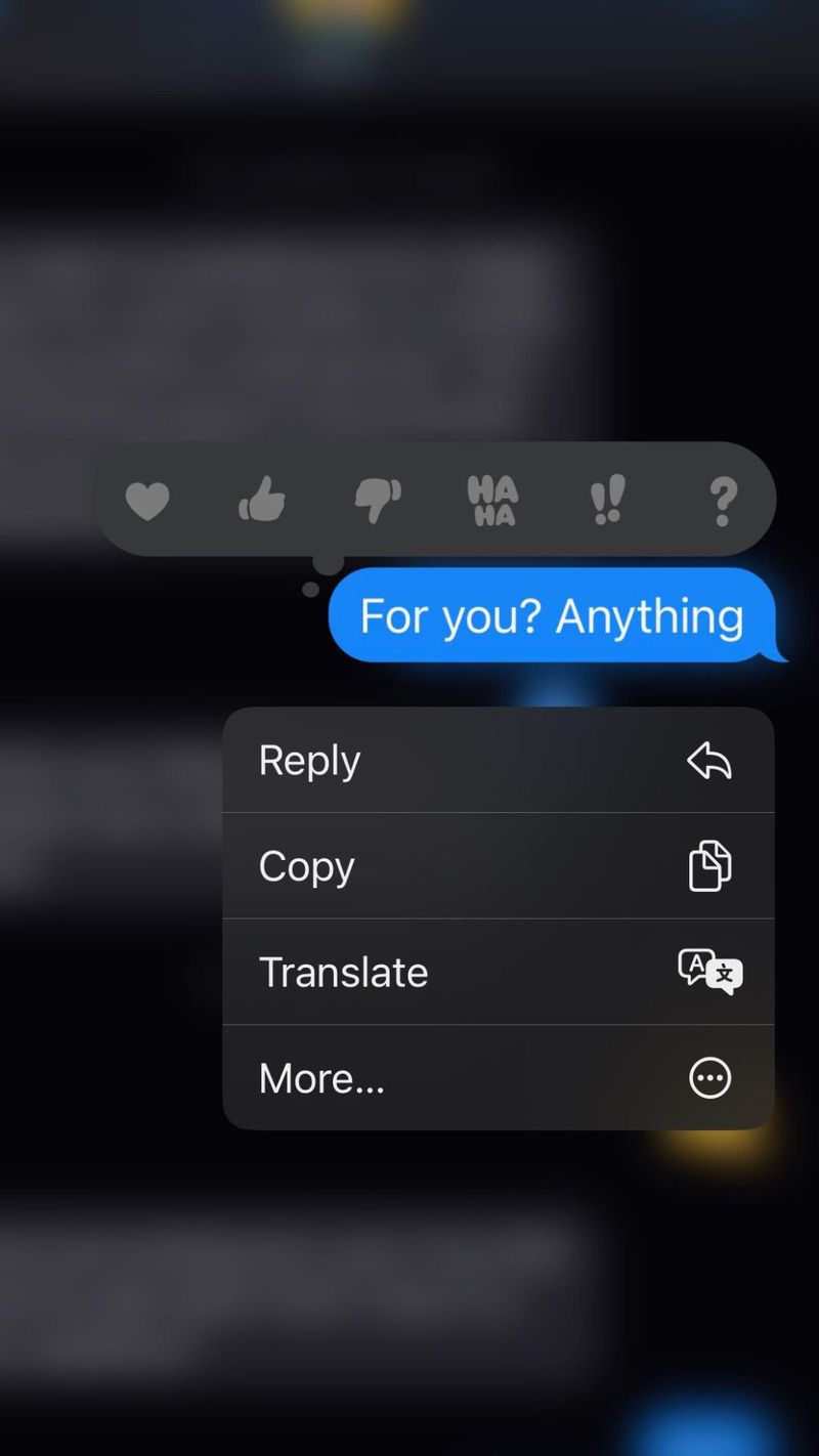 iMessage screenshot showing a reply that reads For you? Anything